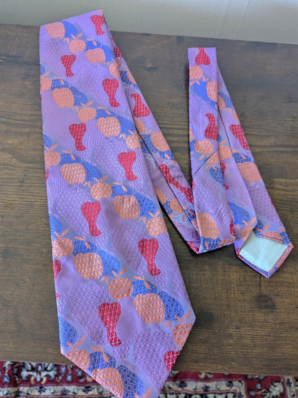 Vintage Liebert Necktie Purple Orange & Red Fruit Brocade Pattern 4" Wide